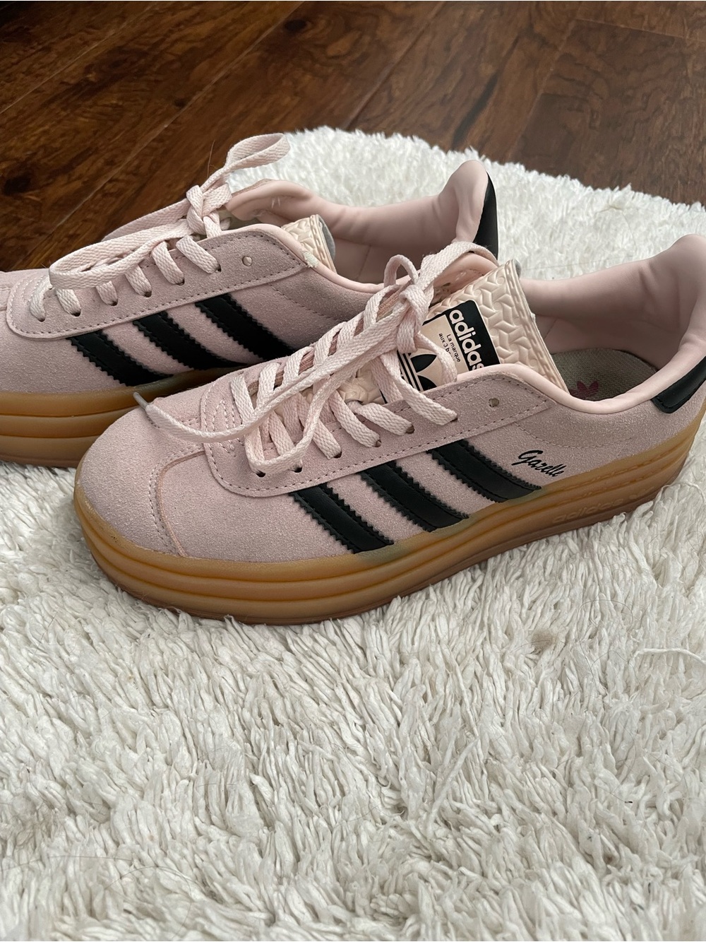 adidas Gazelle Platform Sneakers in Pale Pink with Black Stripes